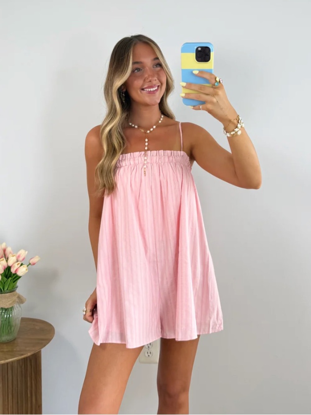 Light Pink Strapless Babydoll romper